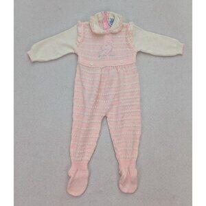 Vintage Baby Infant One Piece Sweater Pink Bunnies Sleeper Nann-Knits 6/9 Months